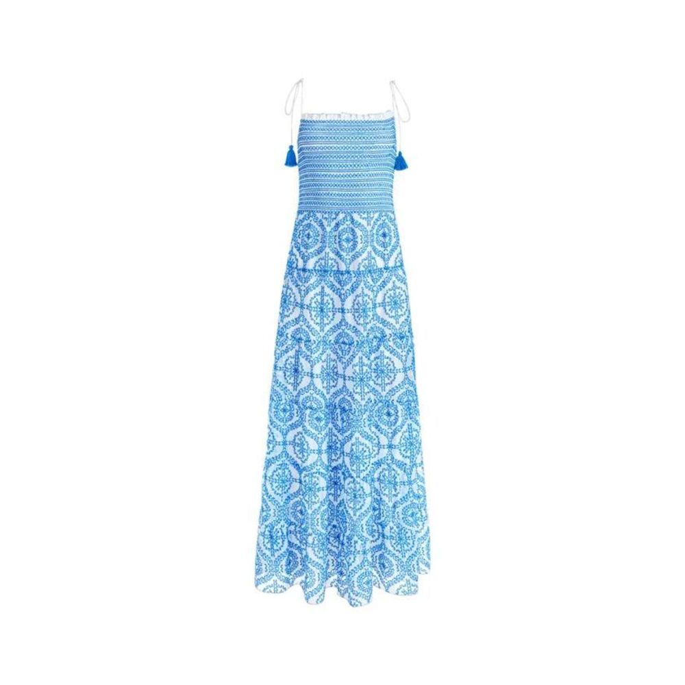 ALICE + OLIVIA Marna Embroidered Tiered Tie-Strap Midi Dress Sz M